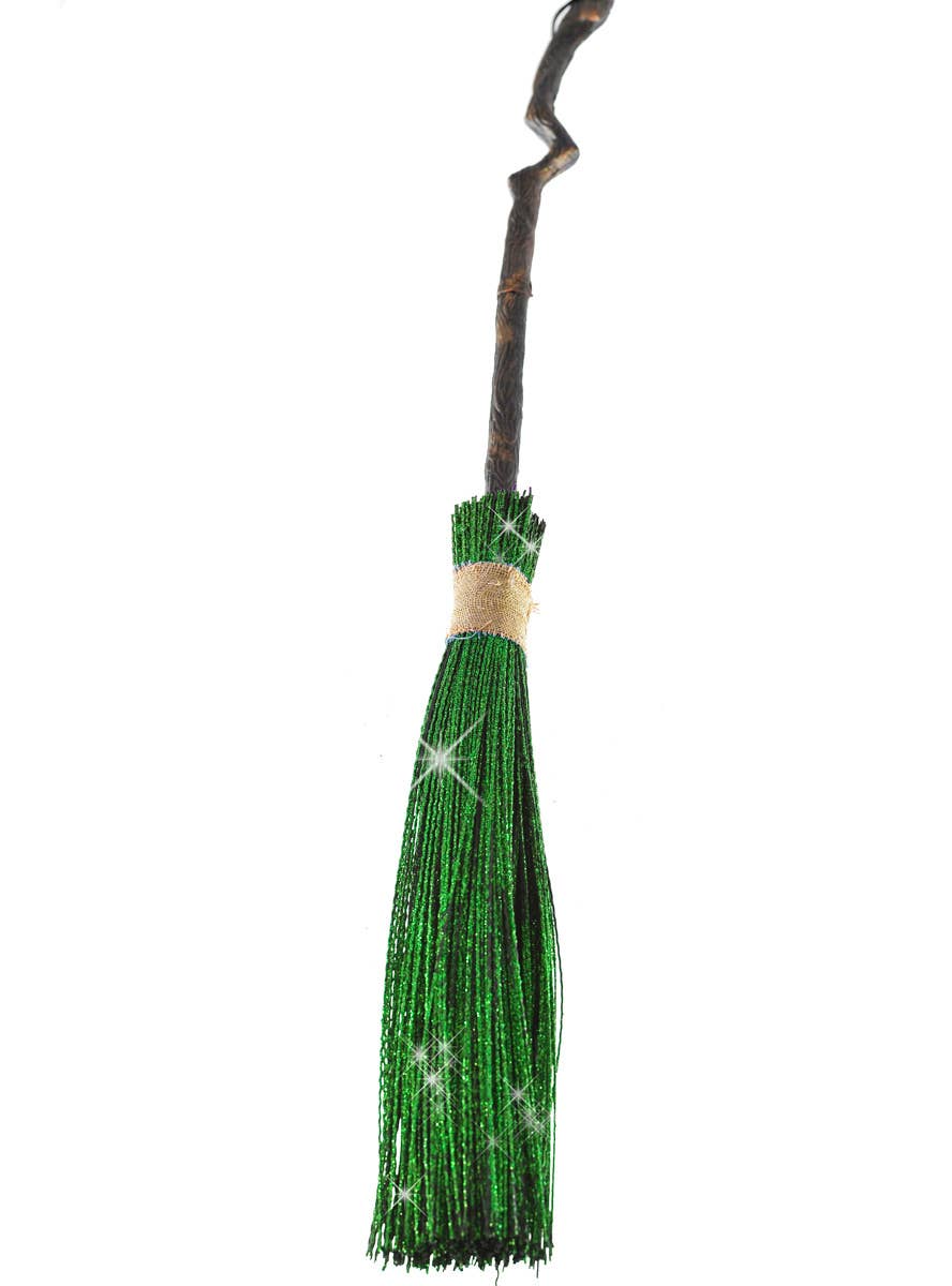 Green Glitter Crooked Wooden Look Broom Stick Costume Accessory
