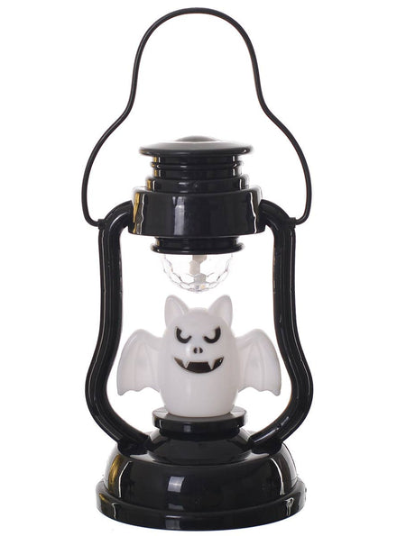 Black Halloween Lantern with White Bat and Spinning Lights