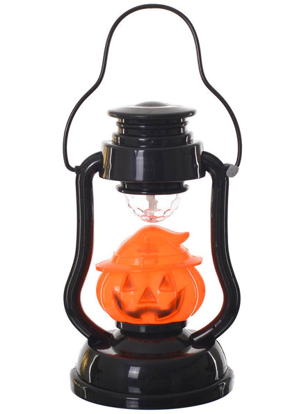 Black Halloween Lantern with Orange Pumpkin and Spinning Lights