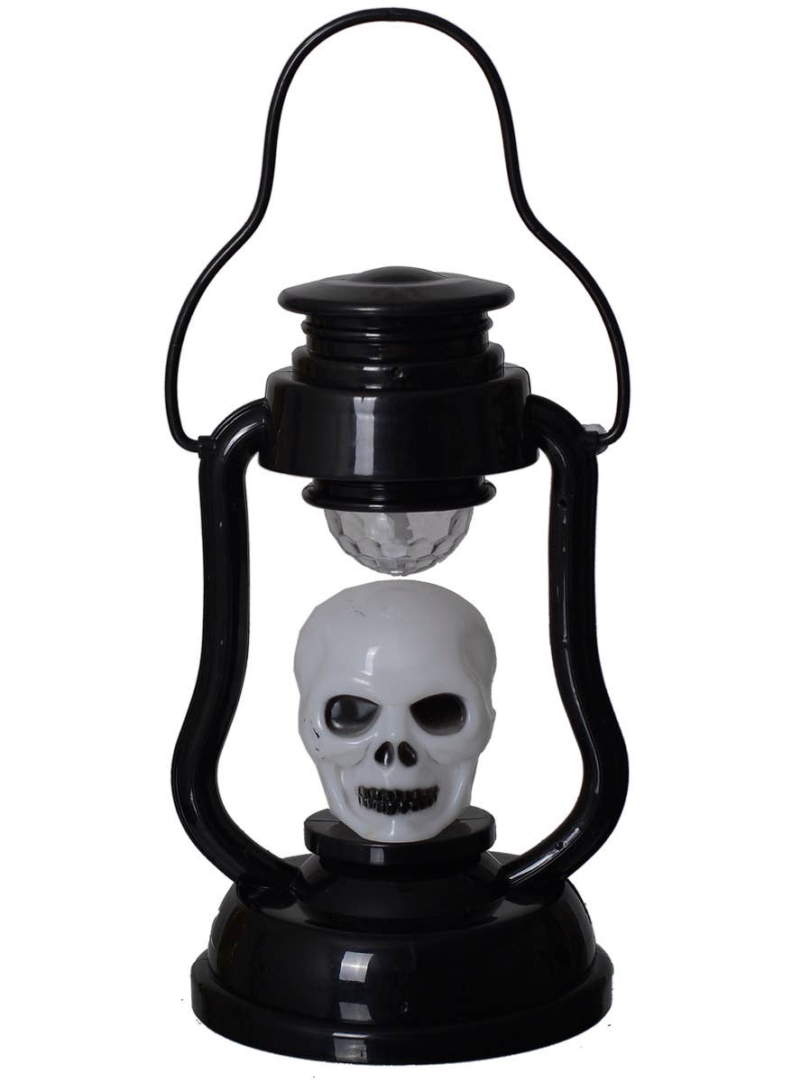 Black Halloween Lantern with White Skull and Spinning Lights