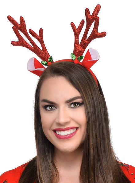 Red Sparkley Reindeer Antlers Heaband