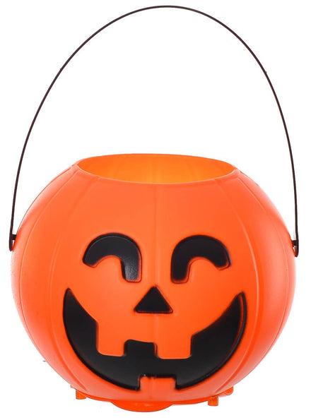 Orange Plastic Pumpkin Bucket with Rainbow Lights and Sounds Halloween Decoration