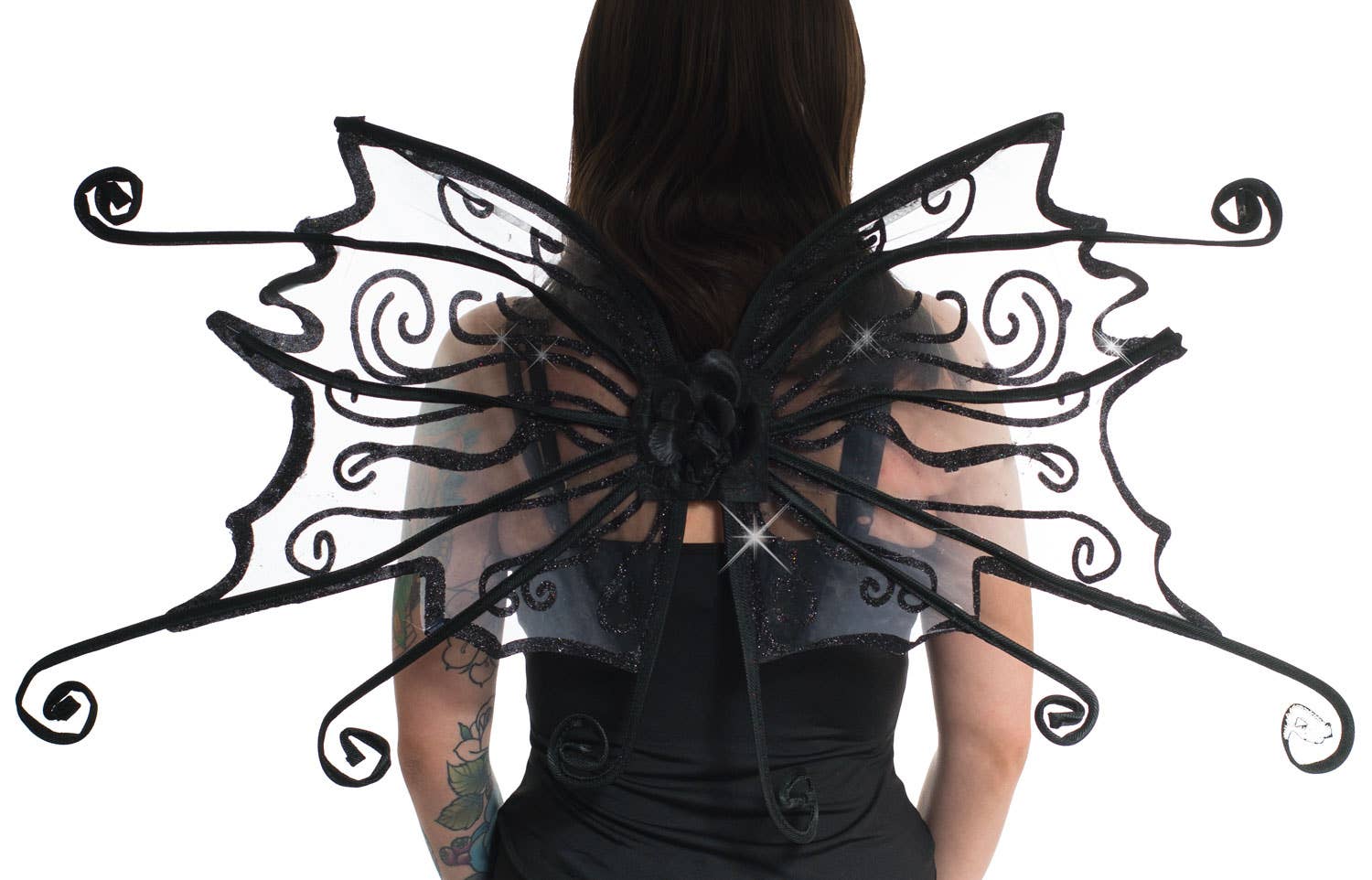 Curled Black Glitter Halloween Fairy Costume Accessory Wings Close Image