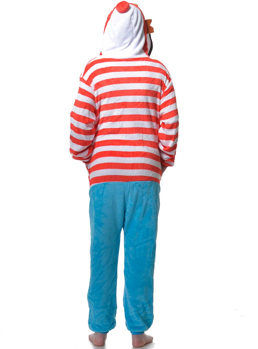 Adult's Where's Wally Red White and Blue Onsie Costume - Back View