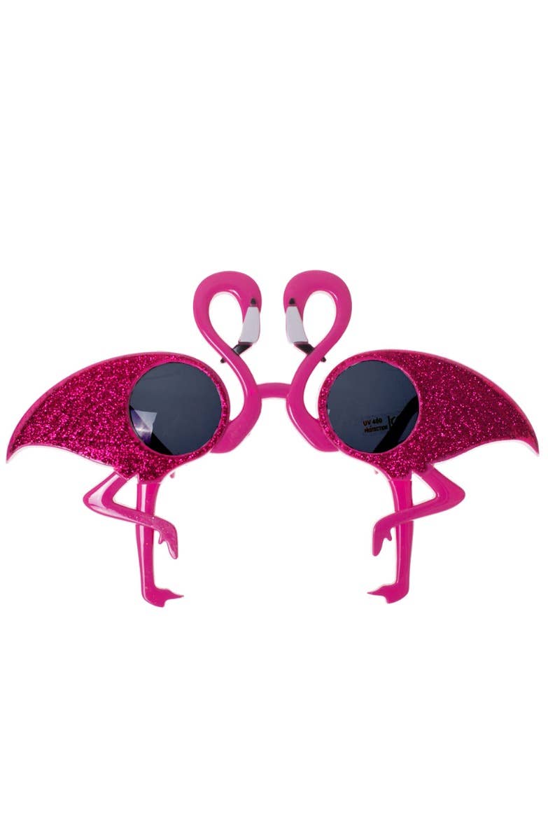 Pink Glitter Flamingo Costume Glasses - Main Image