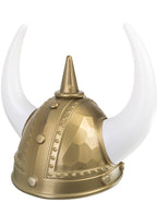 Adults Gold Viking Costume Helmet With White Horns