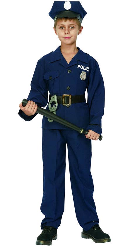 Boys Blue Police Officer Classic Fancy Dress Costume Main Image