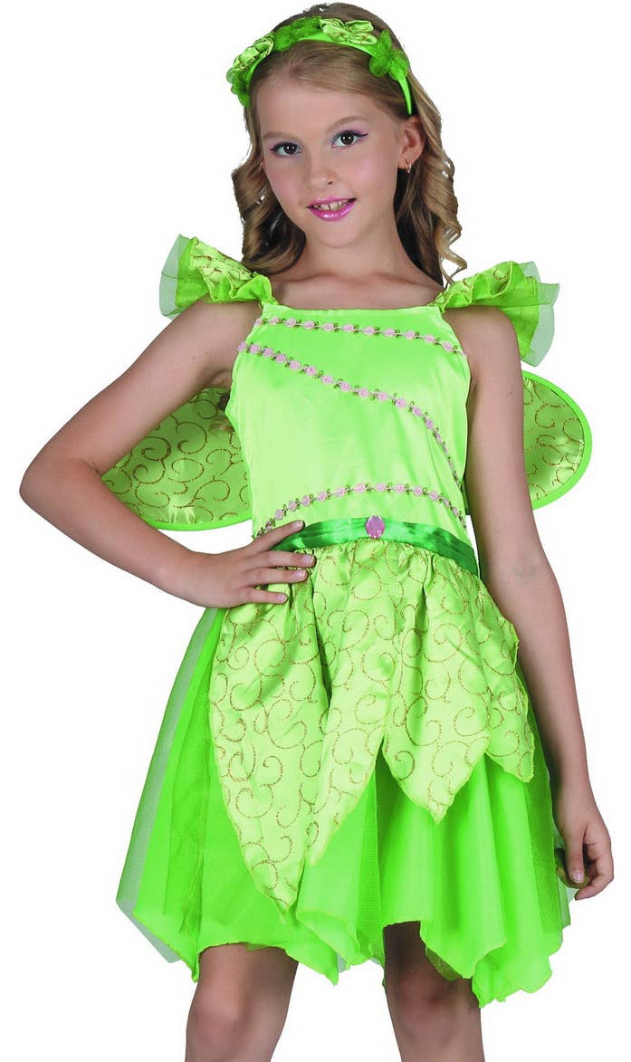 Green Woodland Fairy Girls Costume Close Up Image