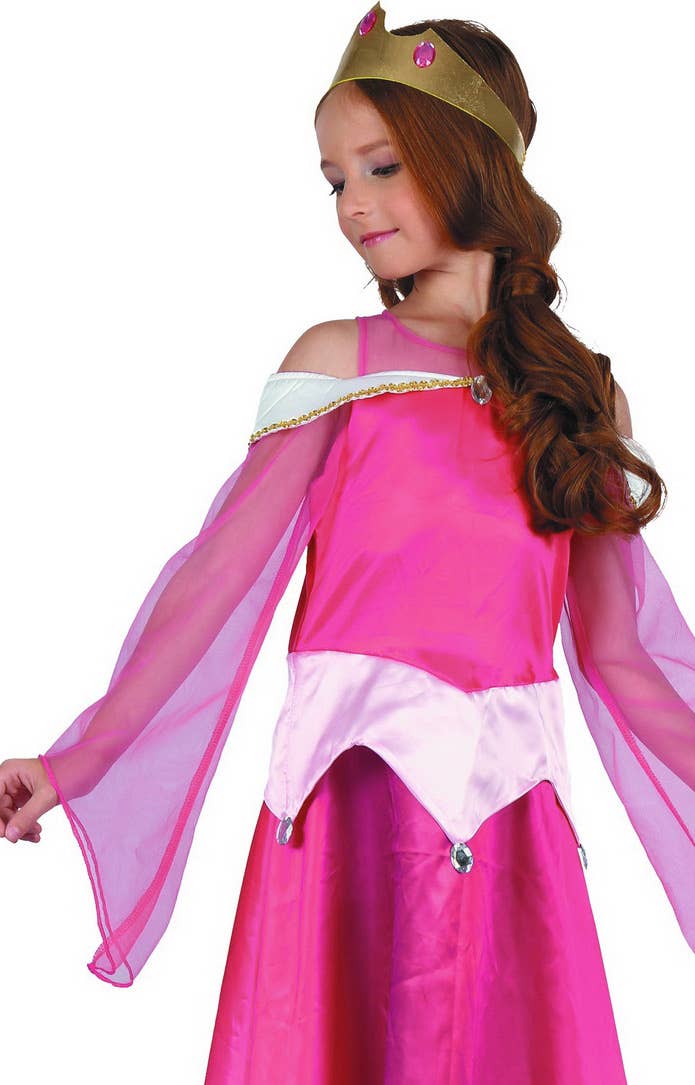 Sleeping Beauty Girls Pink Princess Storybook Fairytale Fancy Dress Up Costume Close Up Image