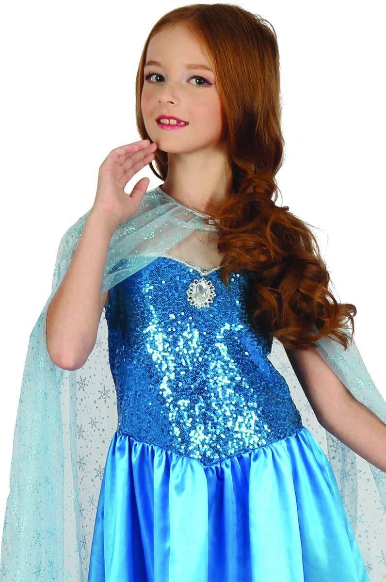 Snow Queen Girls Frozen Disney Fairytale Costume - Close Up