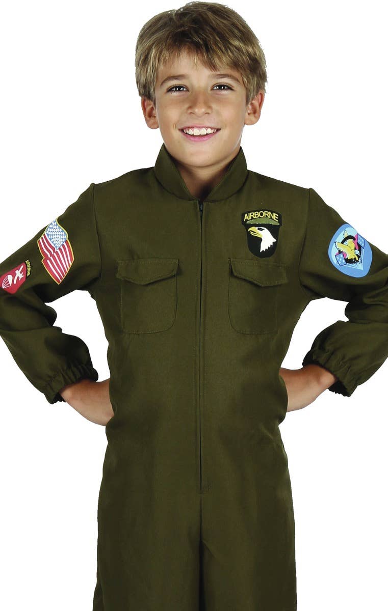 Fighter Pilot Boys Airborne Fancy Dress Costume - Close Up