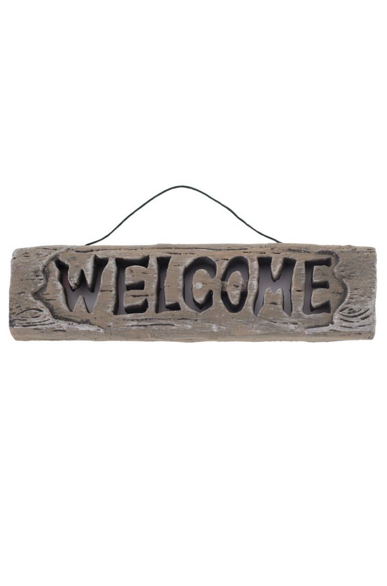 Light Up Wooden Look Welcome Sign Halloween Decoration