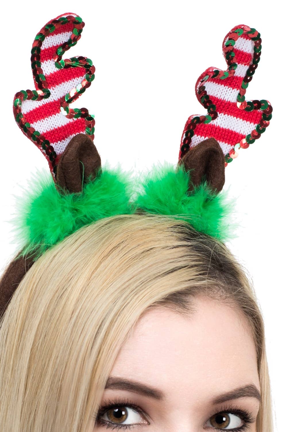 Sequined Reindeer Antlers Christmas Headband - Close Image