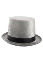 Silver Grey Crushed Velvet Tall Top Hat Costume Accessory