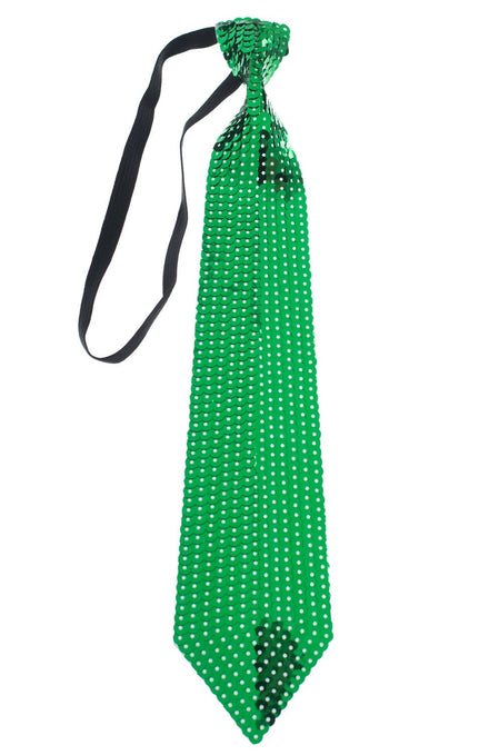 Green St Patricks Day Sequined Costume Tie with Elastic Costume Accessory