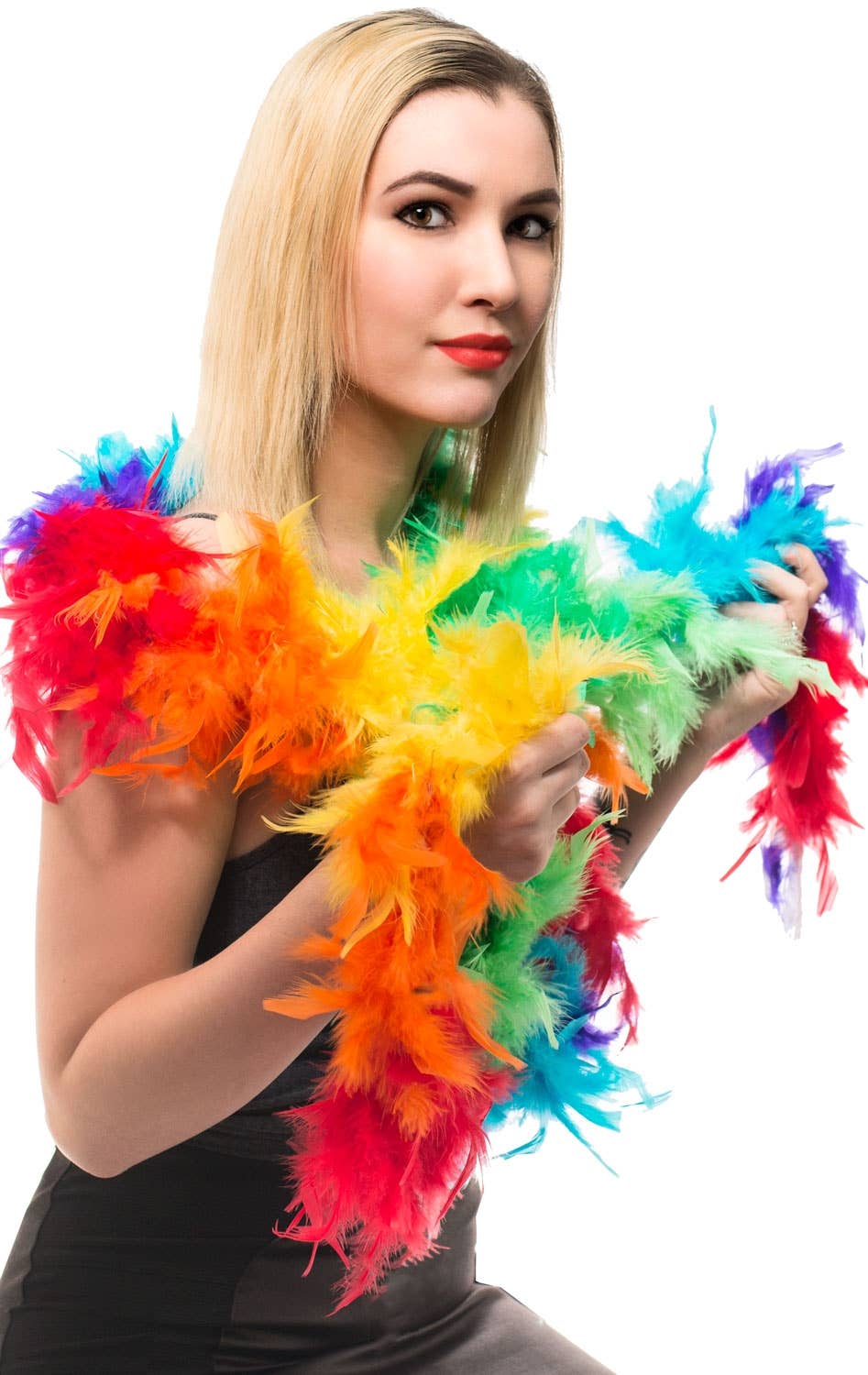 Vibrant Colourful Rainbow Feather Boa Main Image