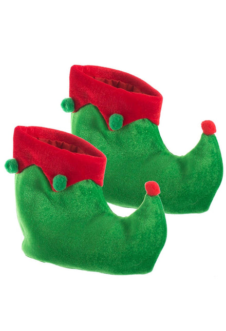 Kids Red and Green Velvet Elf Christmas Shoes