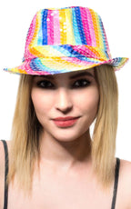 Rainbow Fedora Satin Hat Costume Accessory Main Image