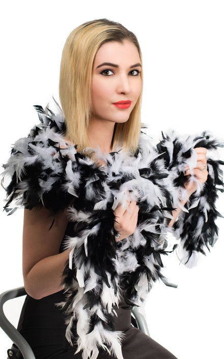 Two Tone Fluffy Feather Boa in Black and White Main Image