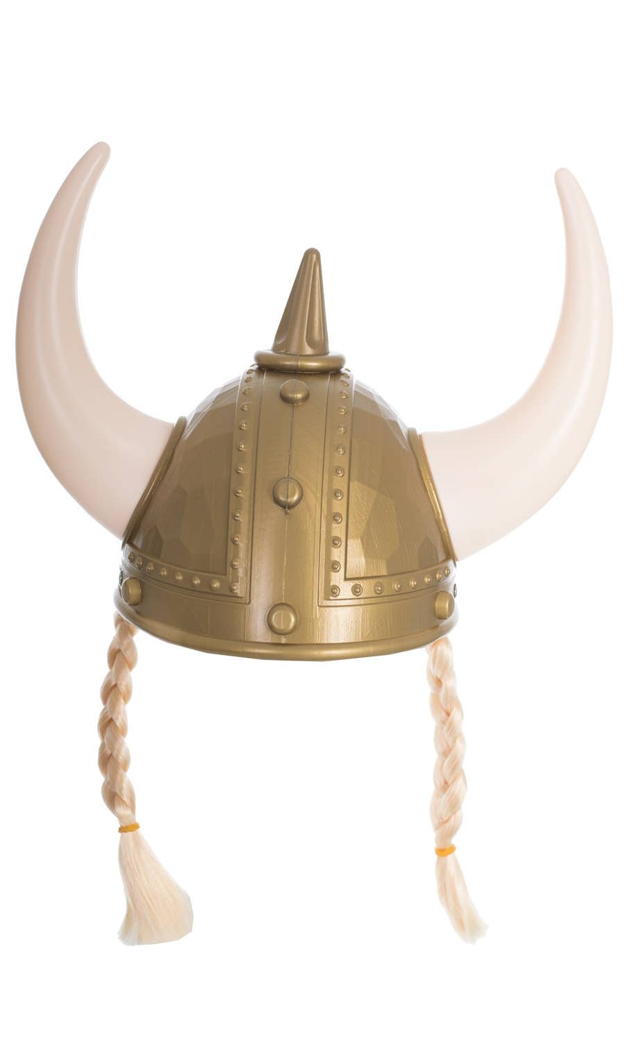 Gold Viking Warrior Costume Helmet with Horns and Plaits