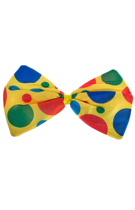 Yellow Jumbo Polka Dot Clown Bow Tie On Elastic Costume Accessory