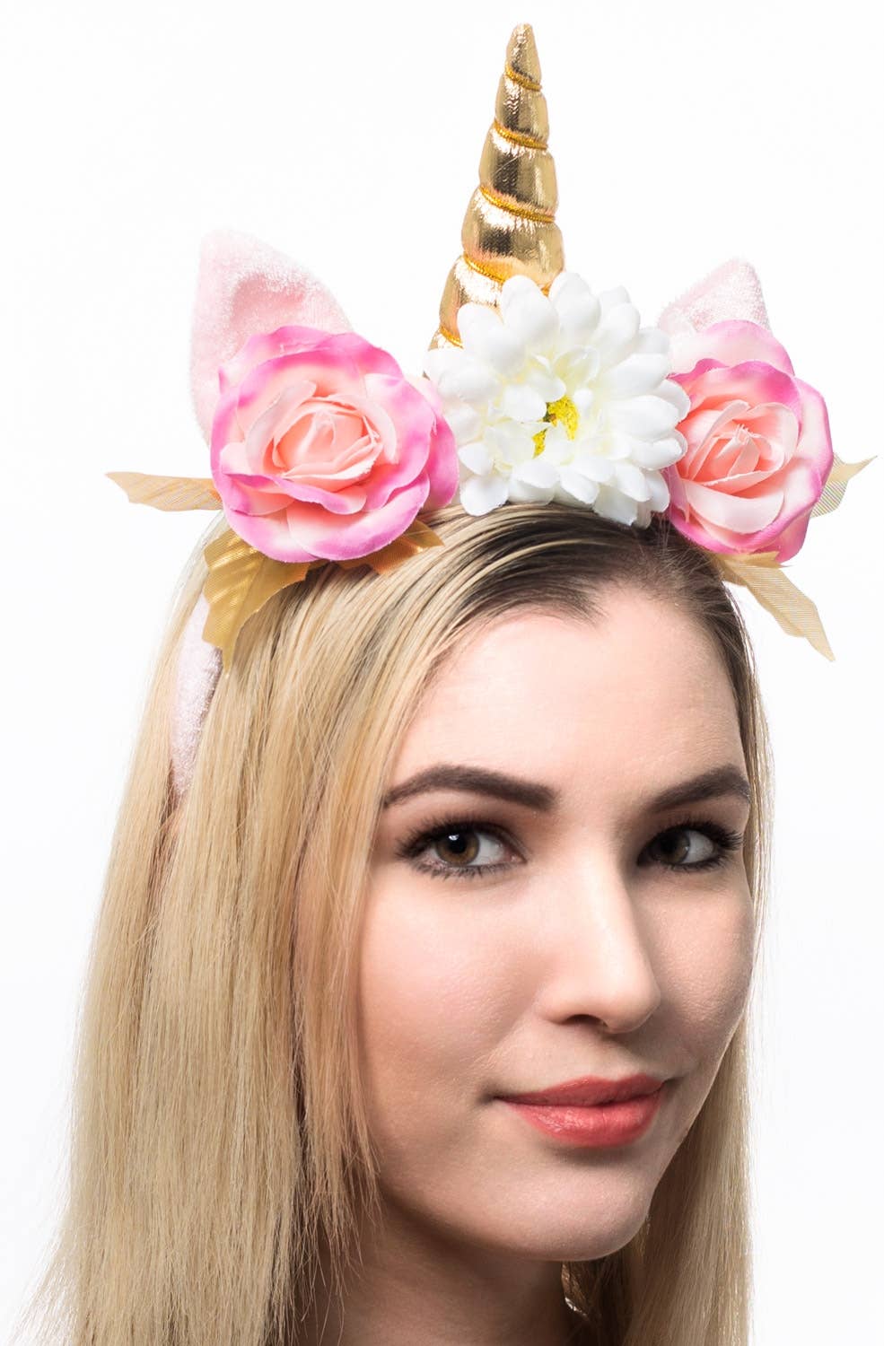 Pink Unicorn Costume Headband with Flowers Main Image