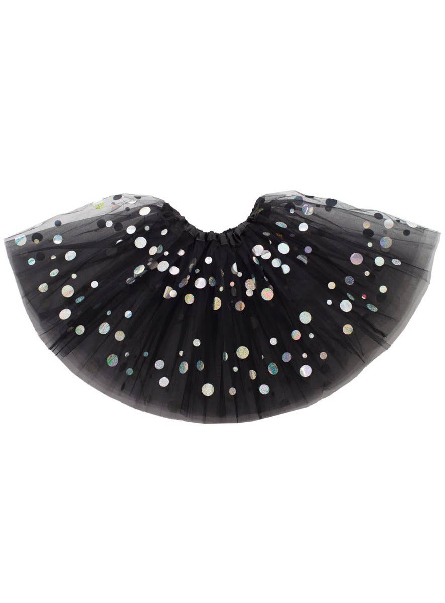 Women's Layered Black Costume Tutu with Silver Holographic Dots