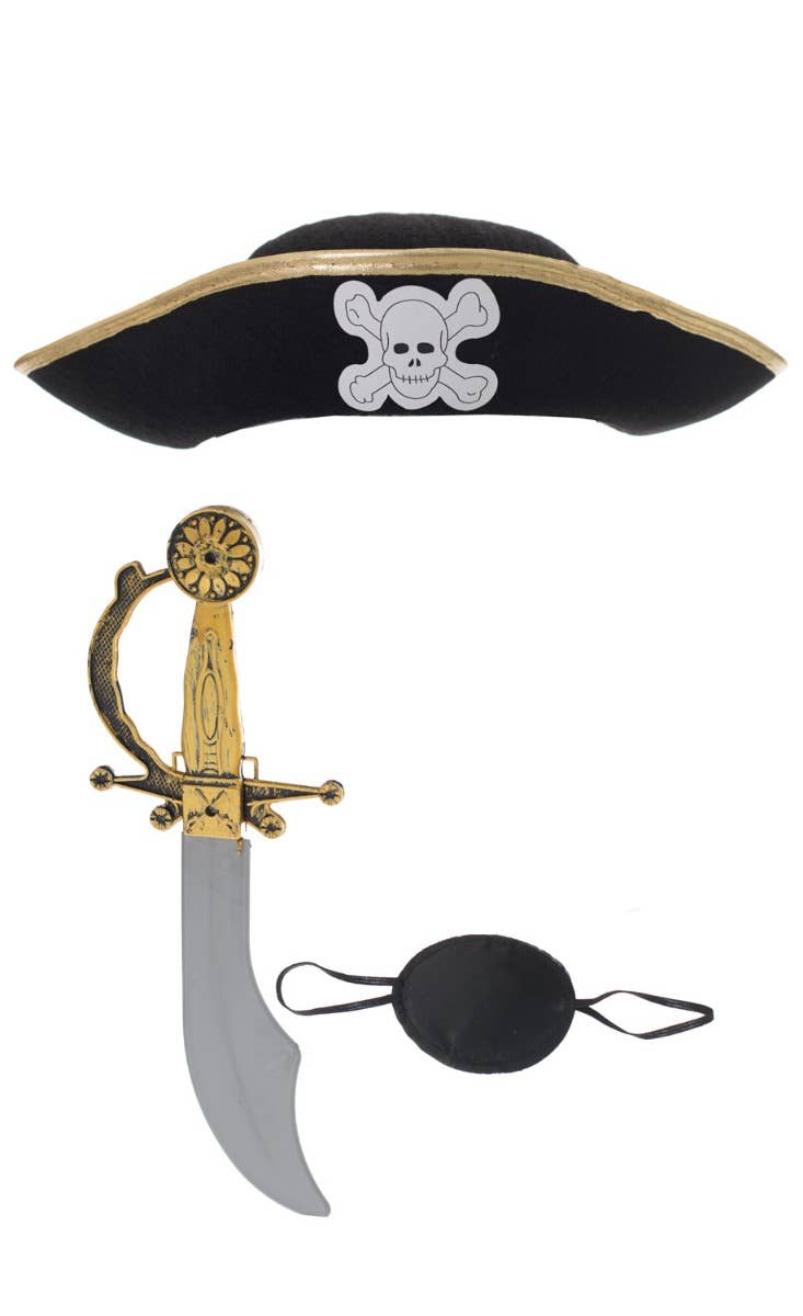 Children's Pirate Hat, Eye Patch and Sword Costume Accessory Set