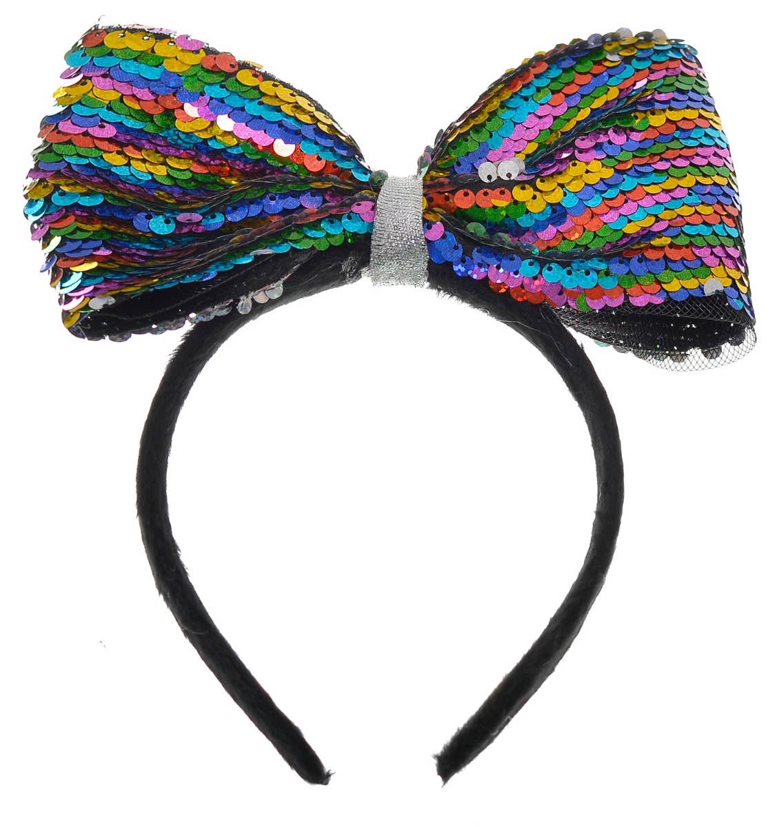 Rainbow Sequined Flip Silver Bow on Headband Costume Accessory Zoom Image