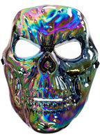 Wide Rainbow Chrome Skull Costume Mask