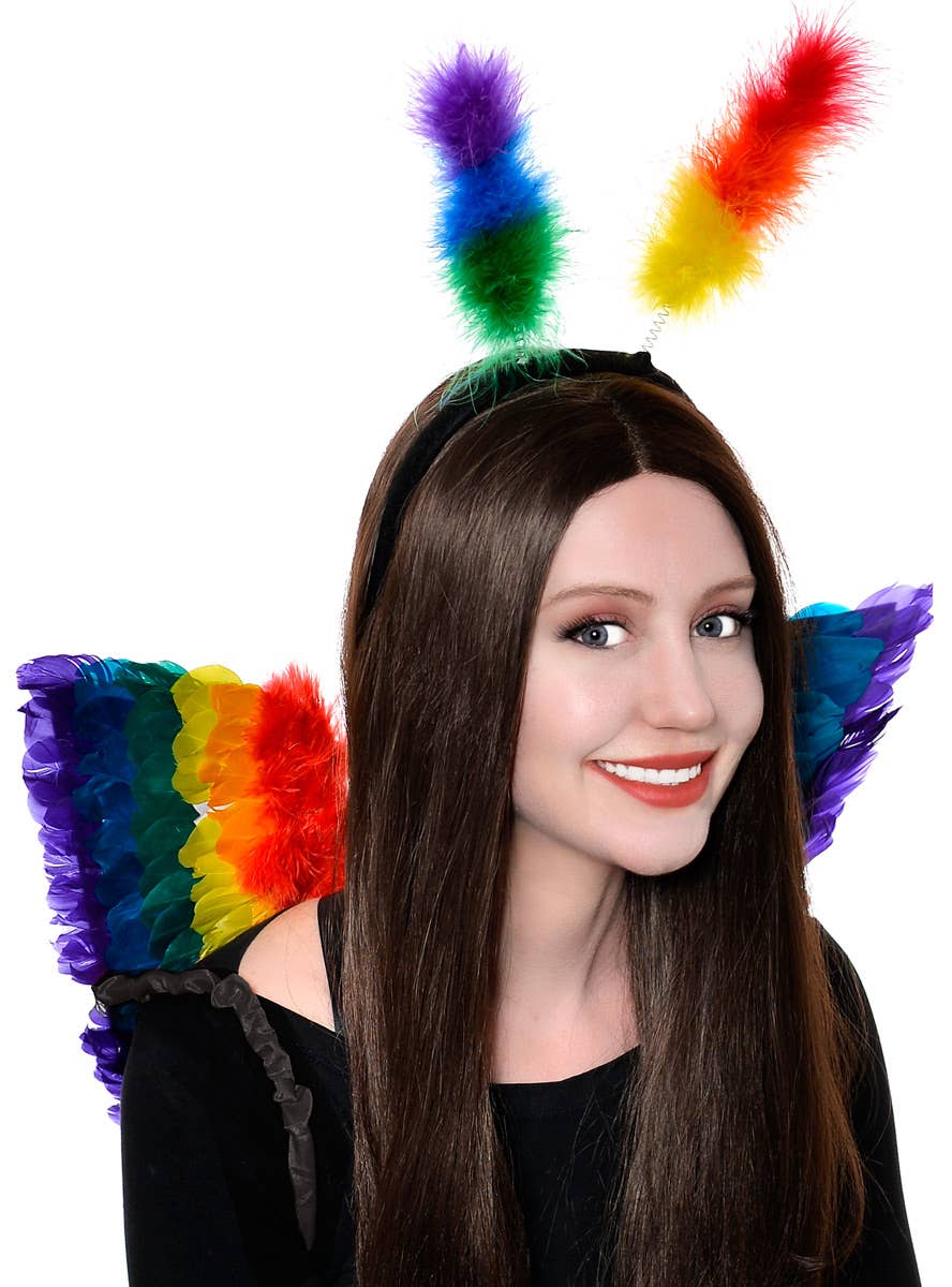 Mini Rainbow Feather Mardi Gras Costume Accessory Wings Front Image