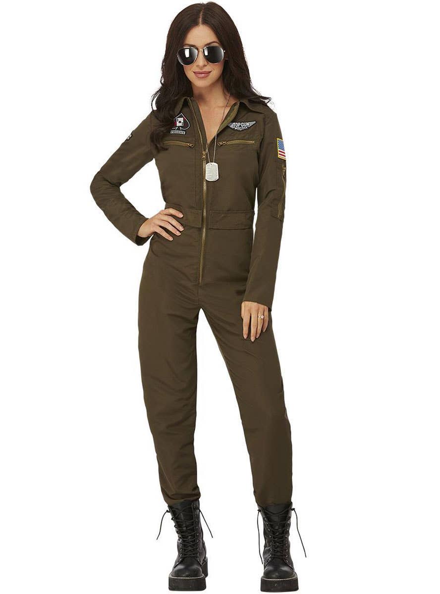 Image of Top Gun Maverick Aviator Jumpsuit Women's Costume - Front View