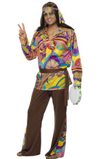 Multicoloured Psychedelic 1970s Mens Hippie Costume - Main Image