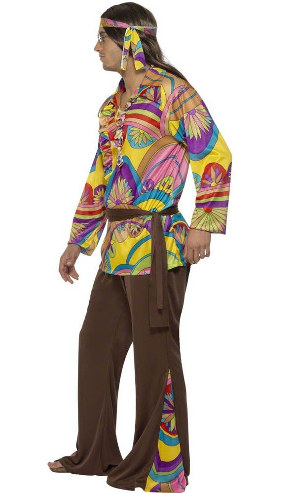 Multicoloured Psychedelic 1970s Mens Hippie Costume - Side Image