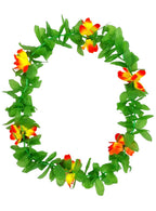 Image of Hawaiian Orange Flower Costume Lei with Green Leaves