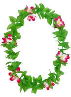 Image of Hawaiian Pink Flower Costume Lei with Green Leaves