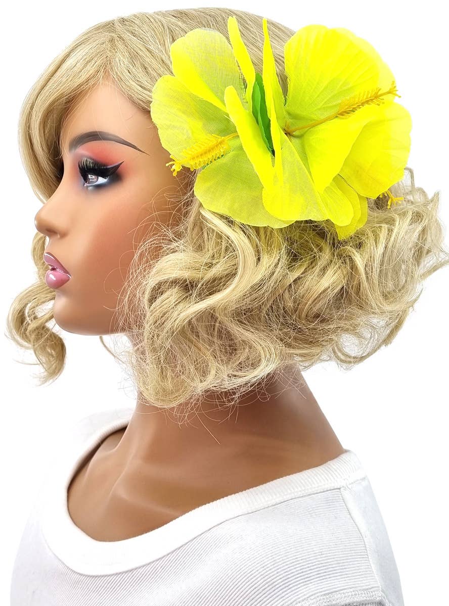 Image of Hawaiian Yellow Hibiscus Flower Hair Clip Costume Accessory - Alternate Image