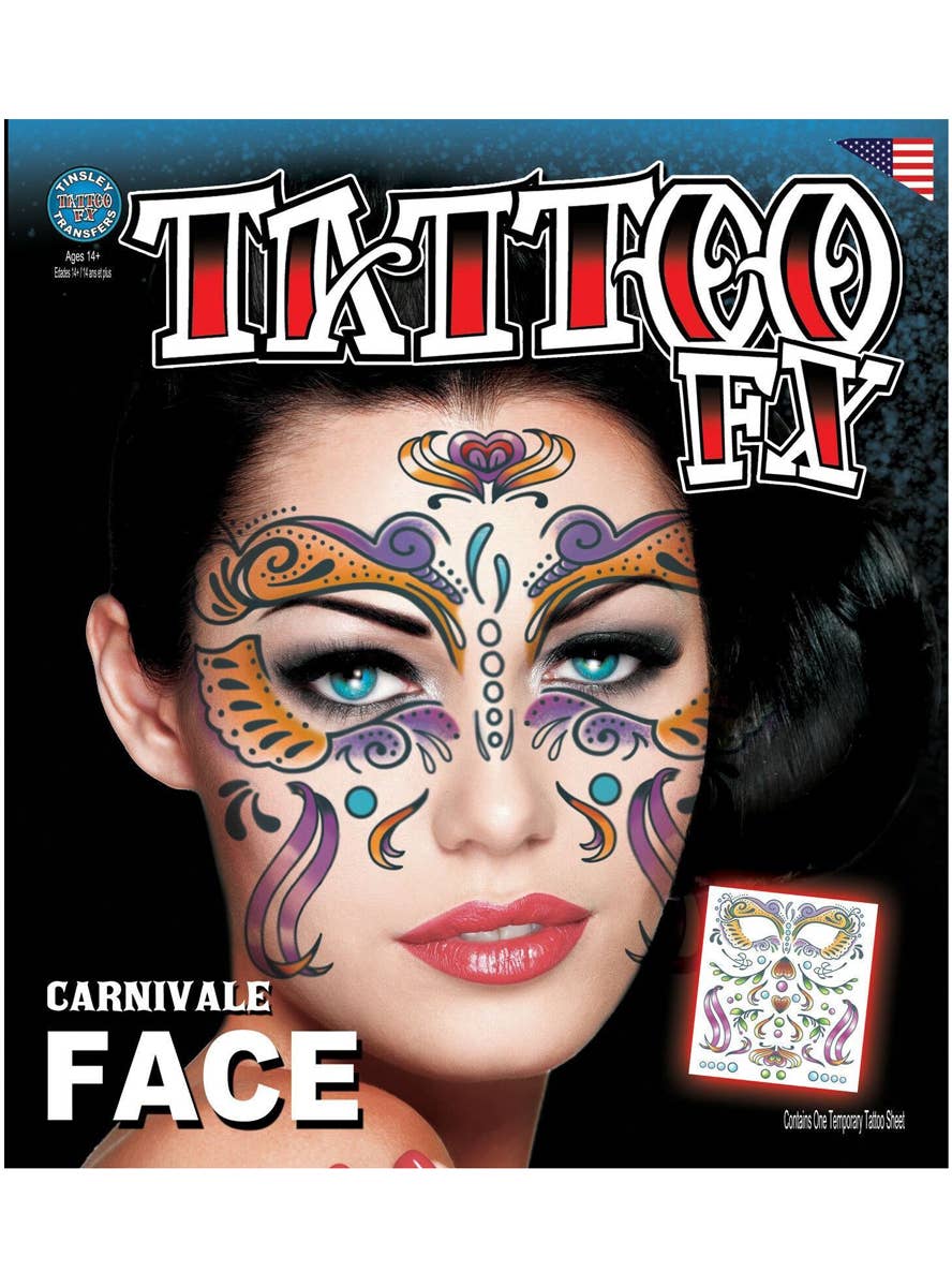 Sugar Skull Colourful Carnivale Face Tattoo - Main Image