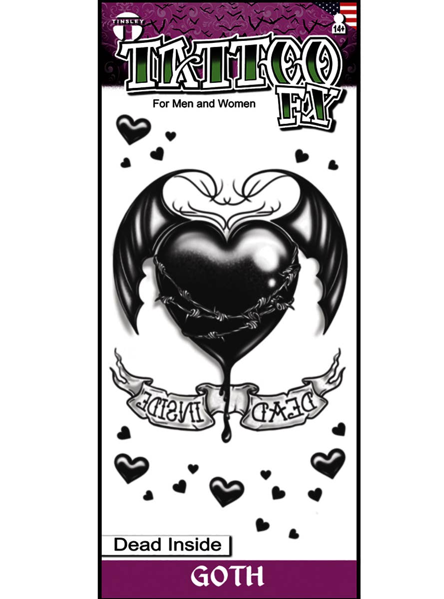 Black Heart Dead Inside Halloween Gothic Temporary Body Tattoo Transfers Main Image