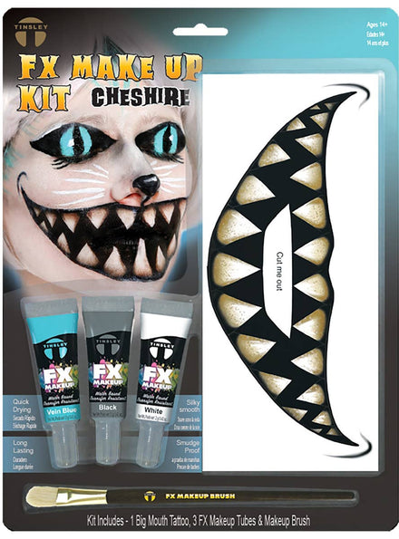 Cheshire Cat Mouth Tattoo, Makeup Brush and Face Paint Special FX Set