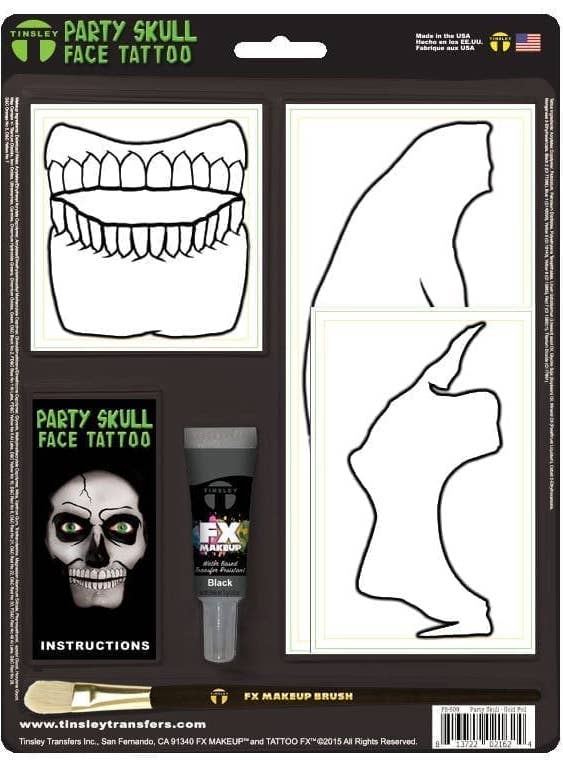 Metallic Gold Foil Skull Face Tattoo and Face Paint Set - Alternate Image