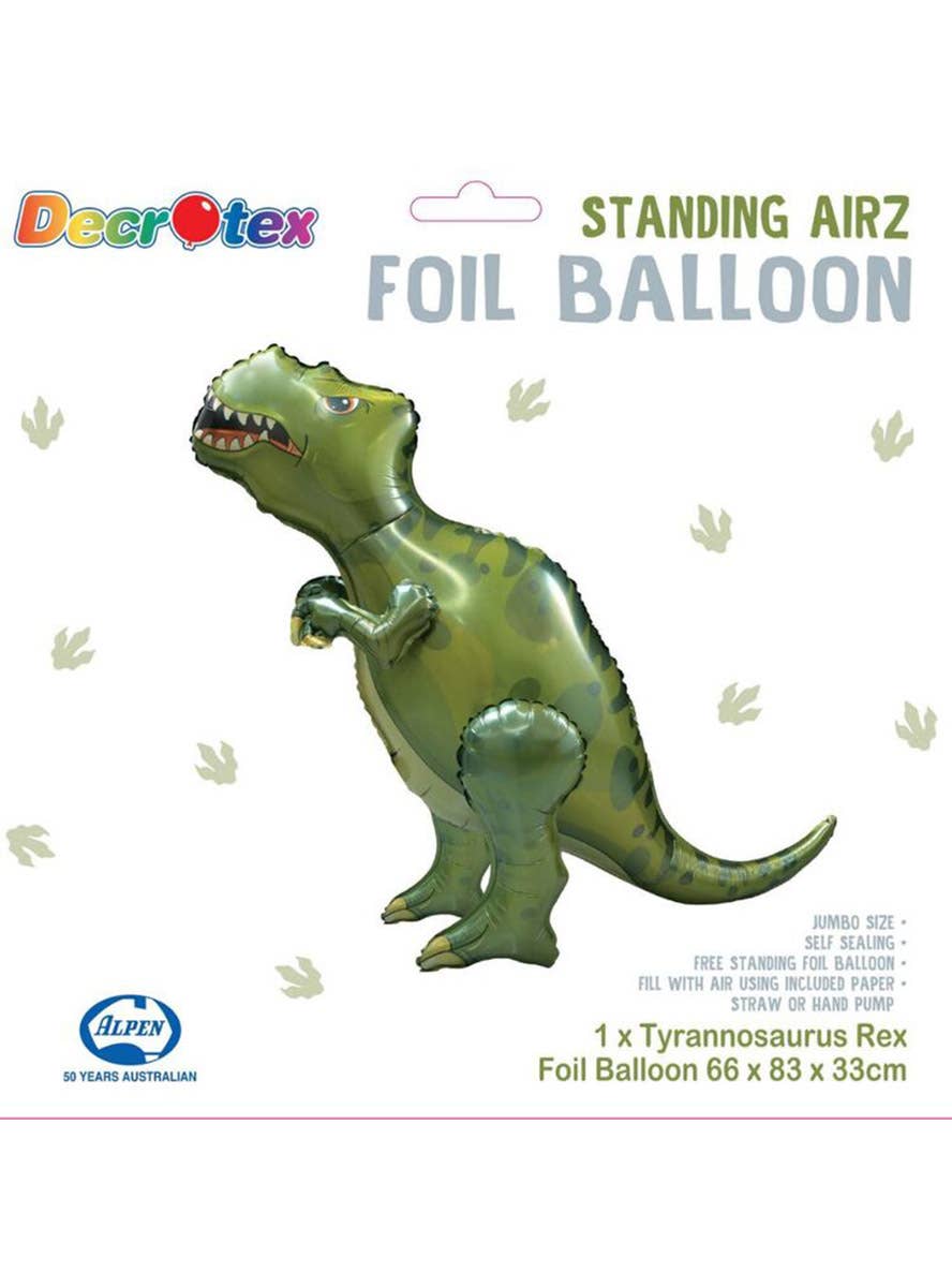 Image of Tyrannosaurus Rex Green Dinosaur standing 83cm Tall Air Fill Balloon - Alternative