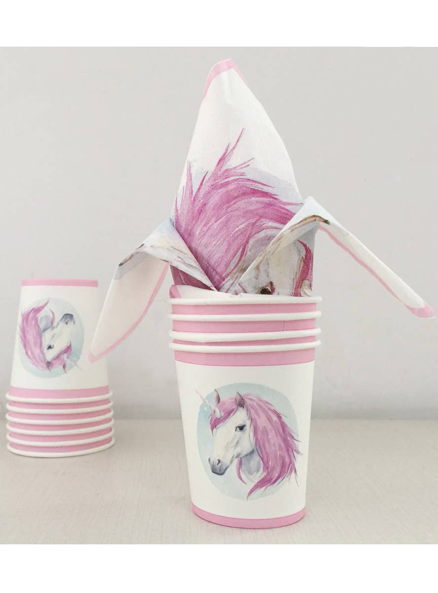 Image of Unicorn Pink and White Pack of 12 Paper Party Cups