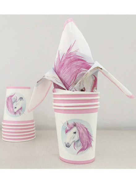 Image of Unicorn Pink and White Pack of 12 Paper Party Cups