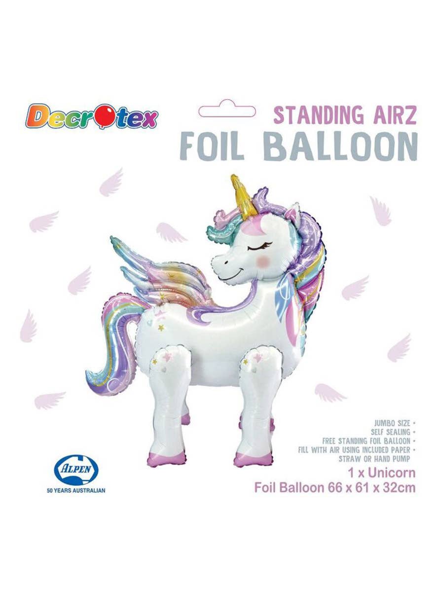 Image of Standing Unicorn Large 66cm Long Air Fill Foil Balloon - Alternative