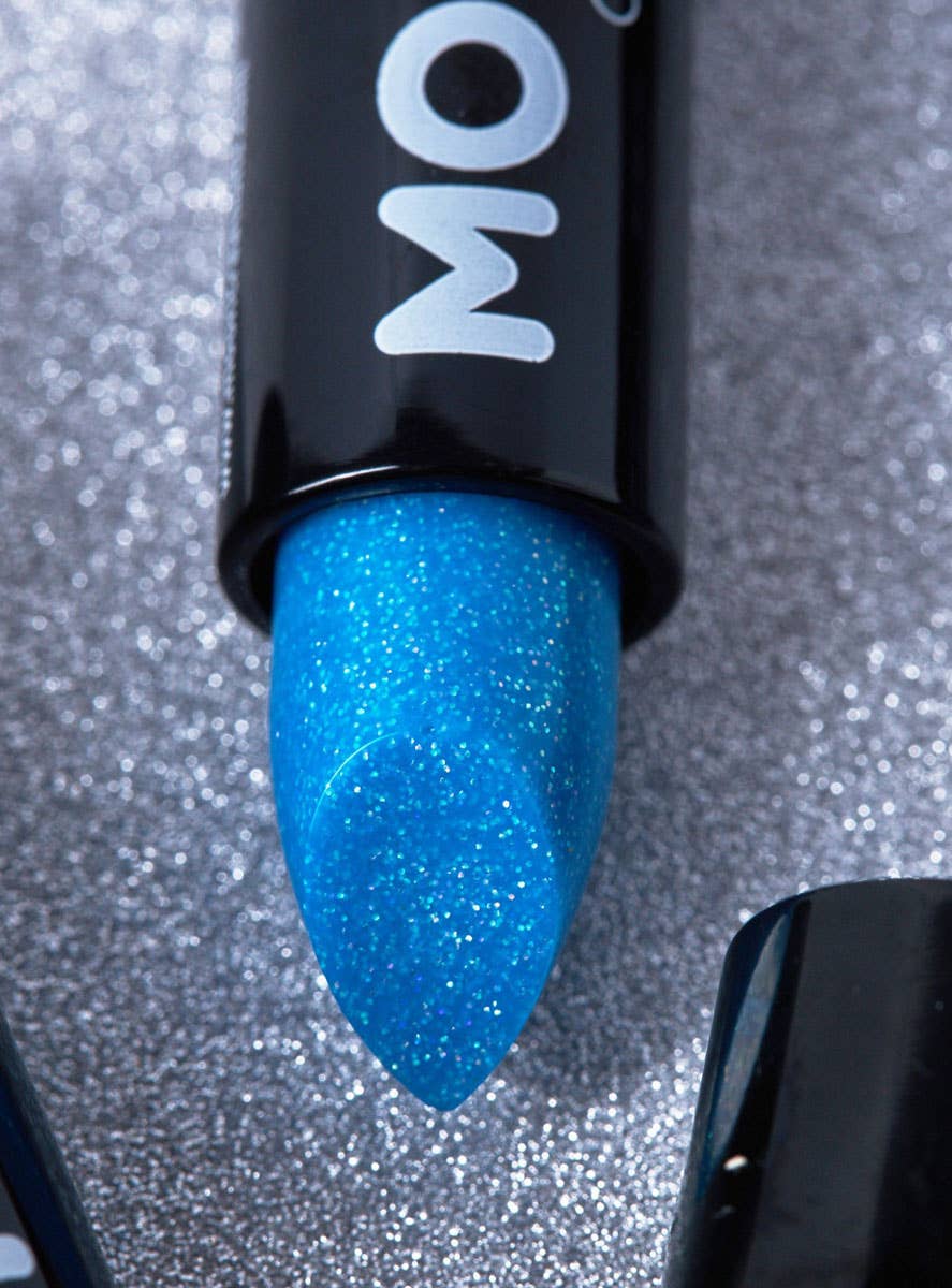 Image of Moon Glow UV Reactive Glitter Lipstick - Blue Close Up