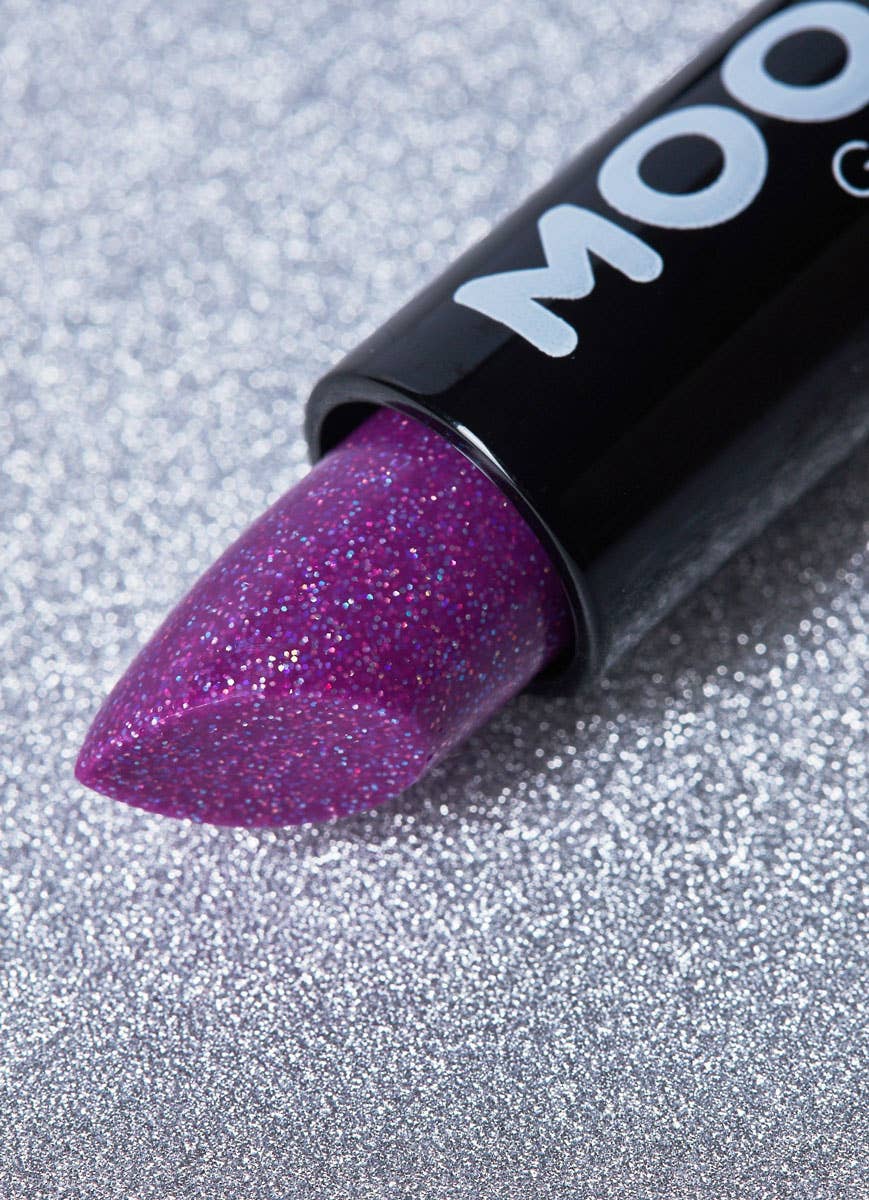 Image of Moon Glow UV Reactive Glitter Lipstick - Purple Close Up