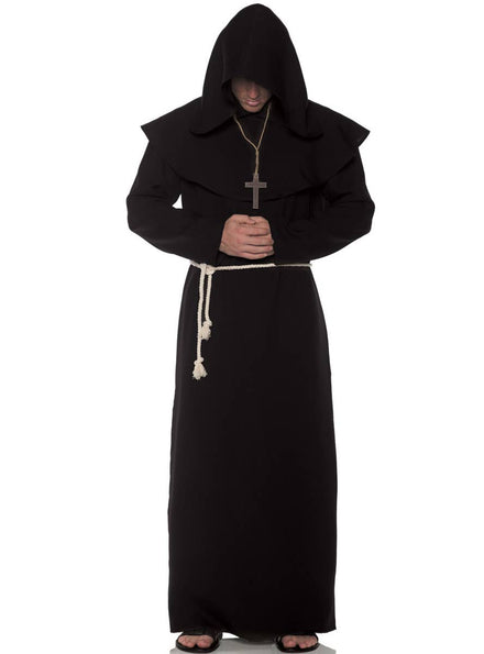 Mens Plus Size Black Hooded Robe Fancy Dress Costume - Main Image