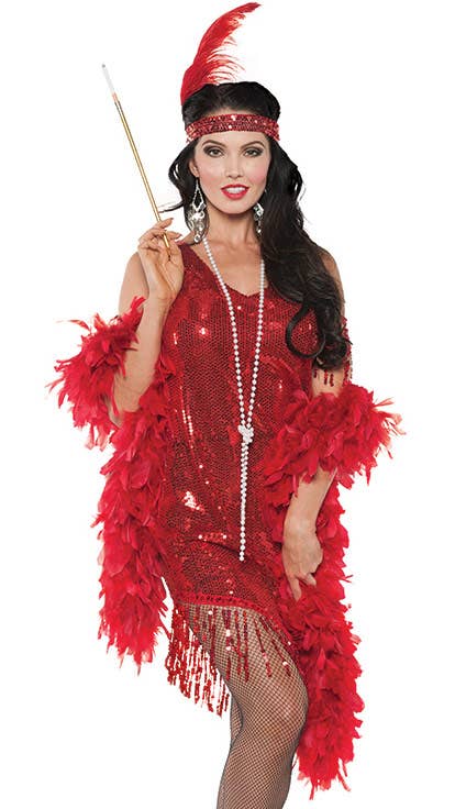 Great Gatsby Costumes Female Red Sequinned Flapper Dress - Close Image