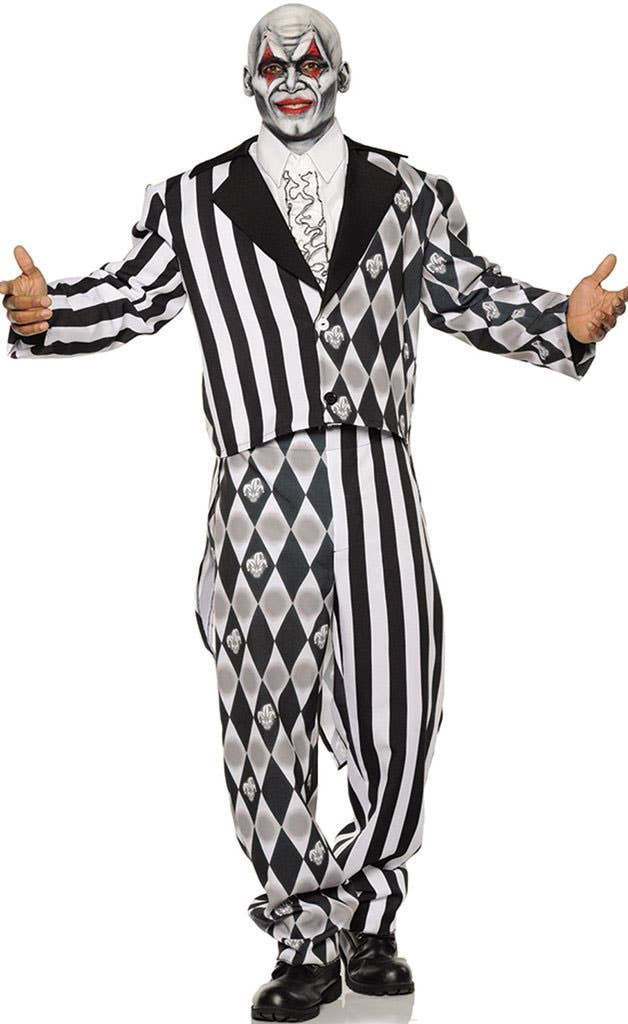 Men's Black and White Jester Tuxedo Halloween Costume Main Image